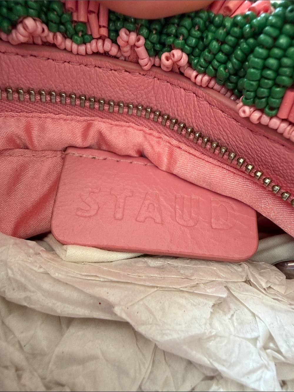 STAUD Pink & Green Beaded Swirl Clutch - Picture 5 of 6